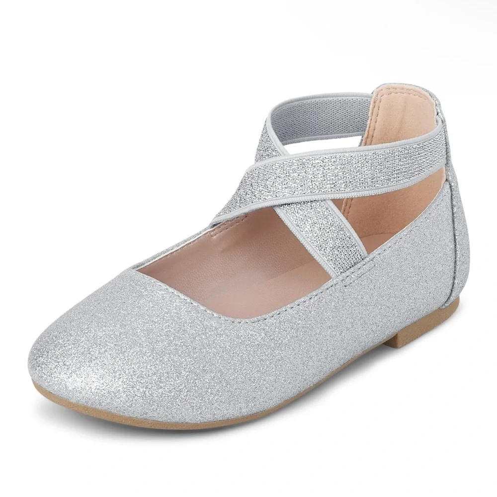 Gymboree Girls Silver Glitter Criss Cross Ballet Flats Size 2 Little Girl